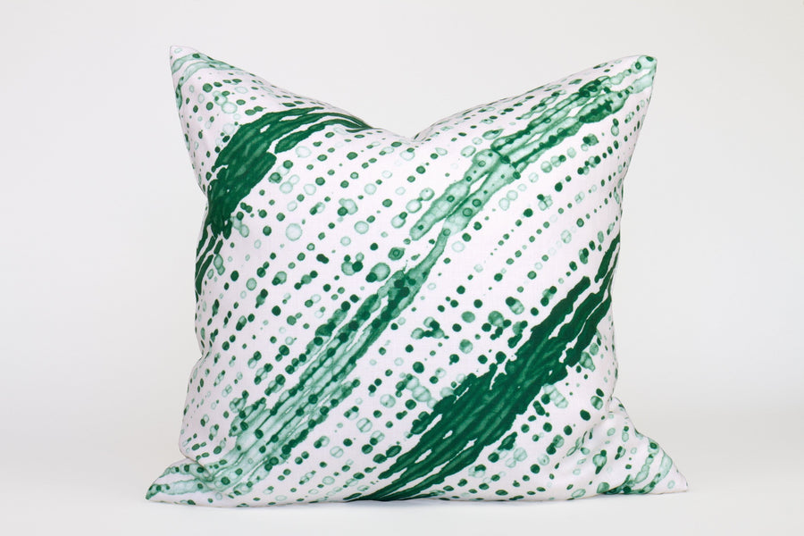 20” x 20” 100% linen reversible glissando shibori pillow in emerald green
