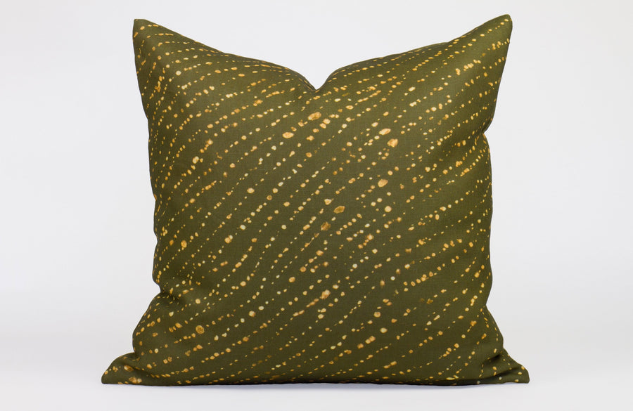 20” x 20” 100% linen reversible staccato decolorato shibori pillow in fern green