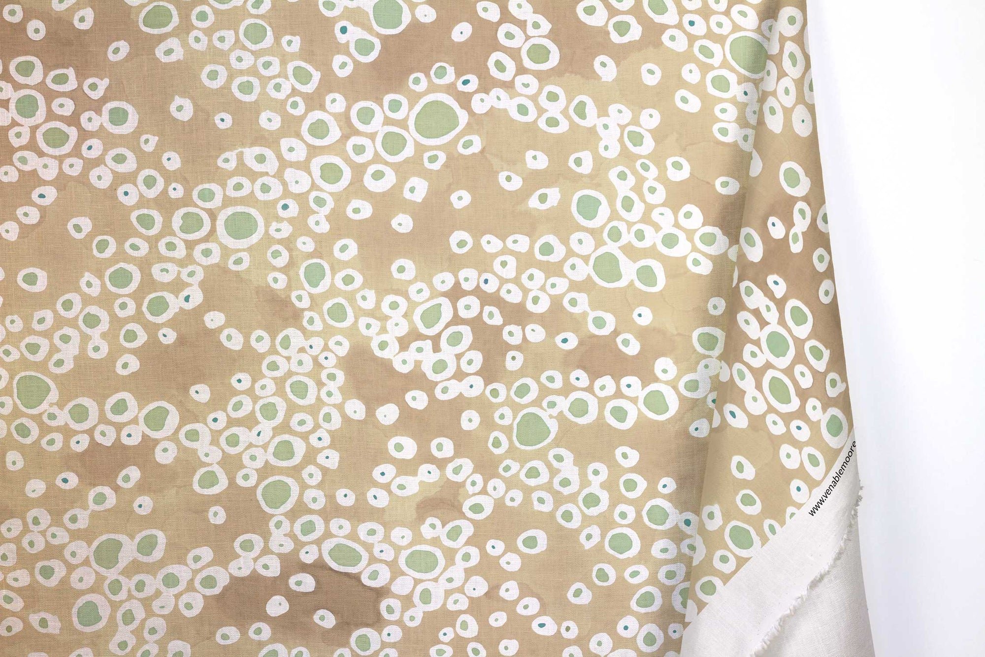 Venable Moore 100% European French linen frizzante fabric by the yard with long fold in neutral buff tan