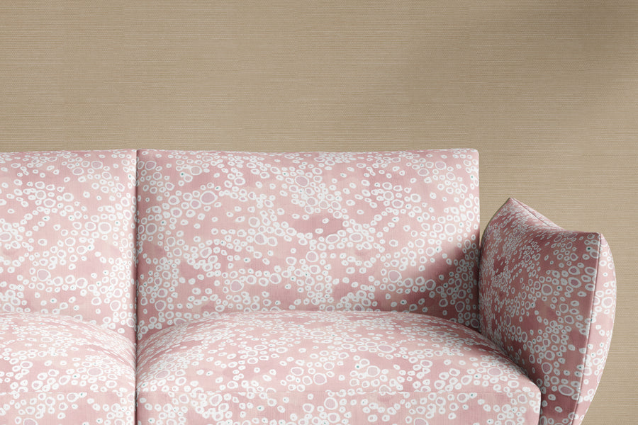 sofa upholstered in 100% European French linen Venable Moore Frizzante pastel madder pink fabric made-to-order and printed in the U.S.A.
