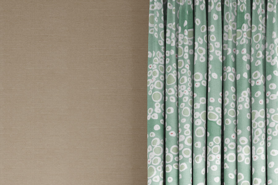 curtains in Venable Moore 100% European French linen frizzante fabric by the yard in pastel verdigris green