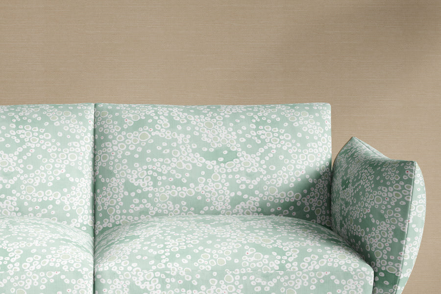 sofa upholstered in 100% European French linen Venable Moore Frizzante pastel verdigris green fabric made-to-order and printed in the U.S.A.