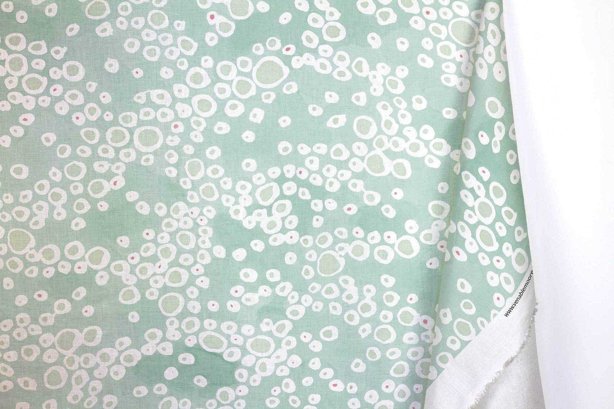 Venable Moore 100% European French linen frizzante fabric by the yard with long fold in pastel verdigris green