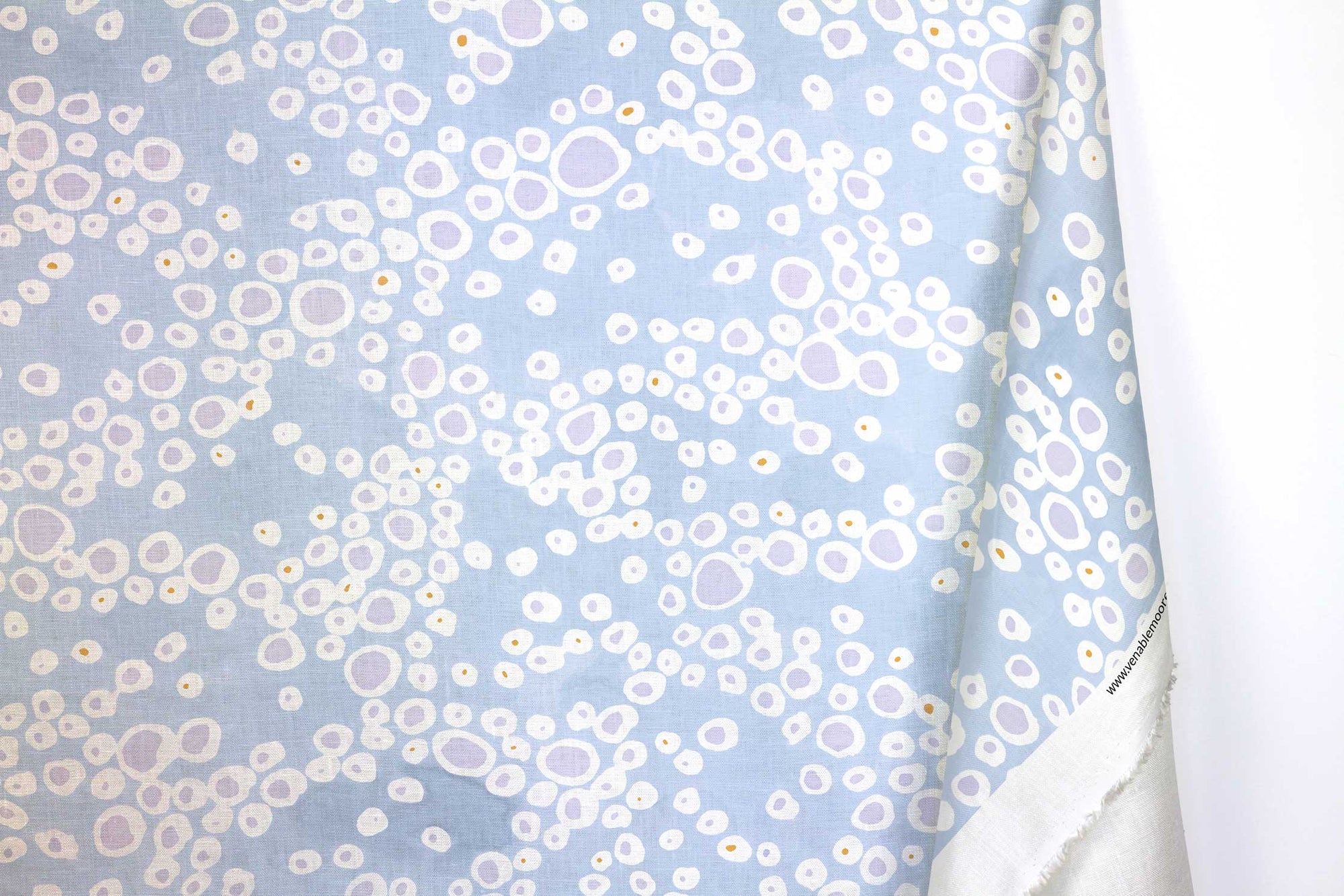 Venable Moore 100% European French linen frizzante fabric by the yard with long fold in pastel ice blue