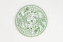 Grass green ‘mosaic garden’ fine china porcelain dinner plate hand decorated in the usa on white background