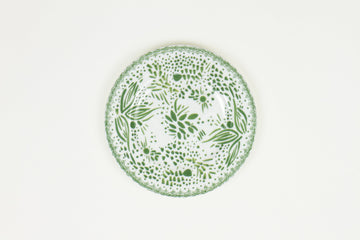 Grass green ‘mosaic garden’ fine china porcelain salad/dessert plate hand decorated in the usa on white background