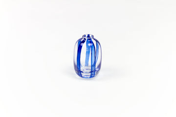 Hand-painted striped glass bud vase in lapis blue