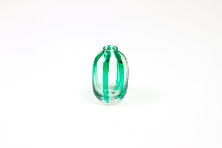 Hand-painted striped glass bud vase in shamrock green