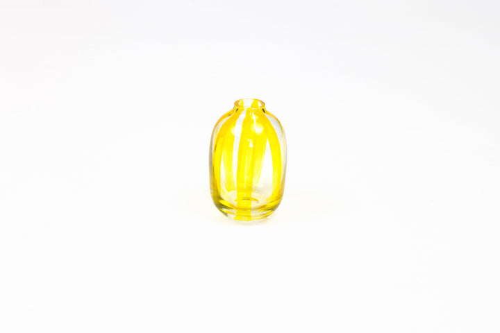 Hand-painted striped glass bud vase in sun yellow