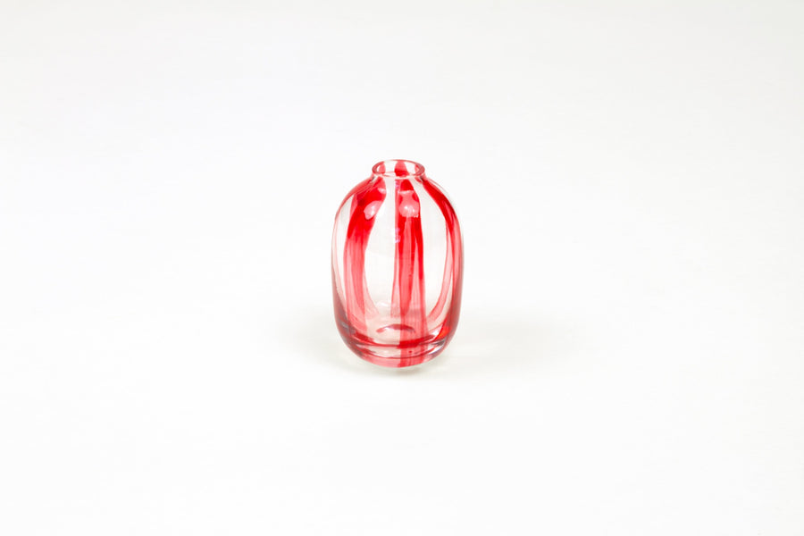 Hand-painted striped glass bud vase in tomato red