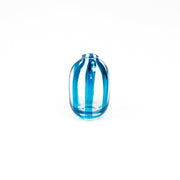Hand-painted striped glass bud vase in turquoise blue