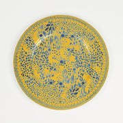 Venable Moore Lemon yellow ‘mosaic garden’ fine china porcelain dinner plate hand decorated in the usa on white background