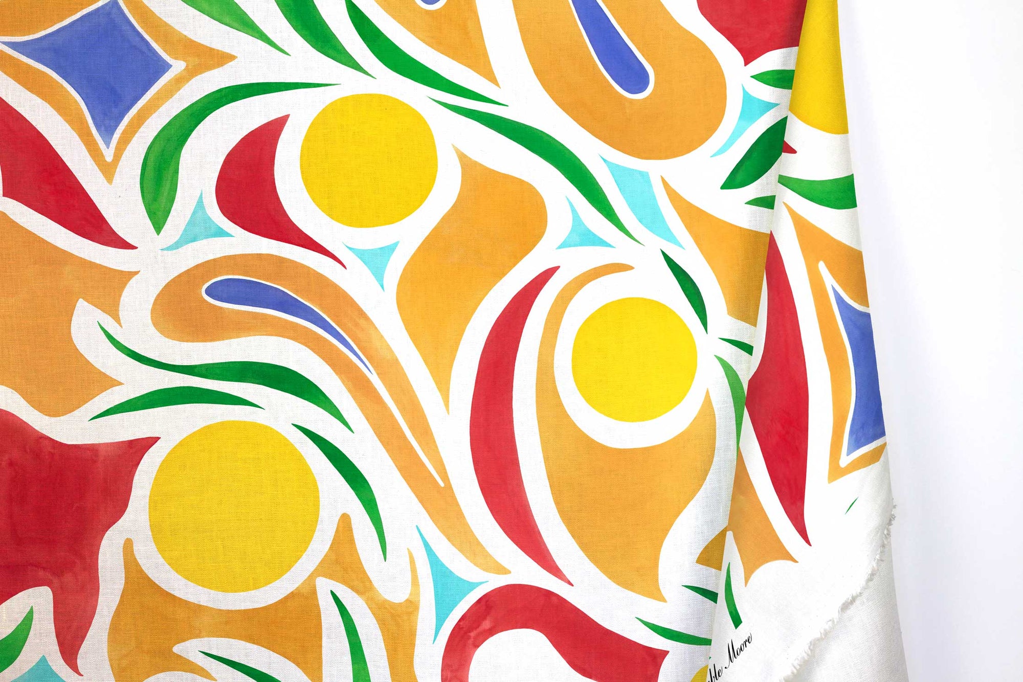 Venable Moore 100% European French linen capri  fabric by the yard with long fold in Lemon Yellow, Red, and Ochre