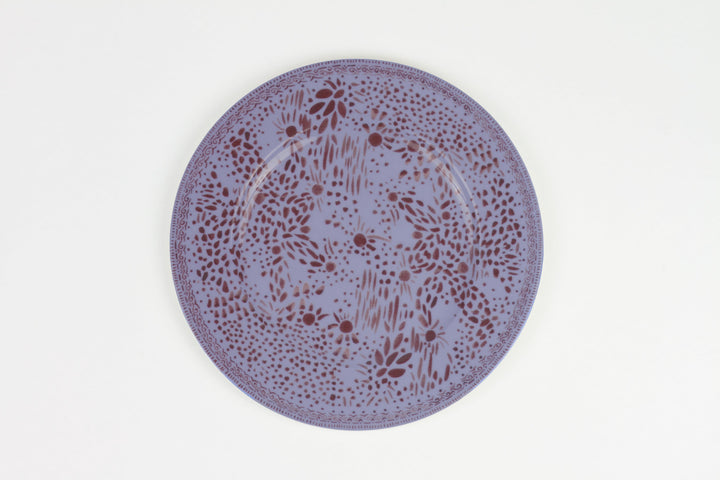  Soft Myrtle purple ‘mosaic garden’ fine china porcelain dinner plate hand decorated in the usa on white background
