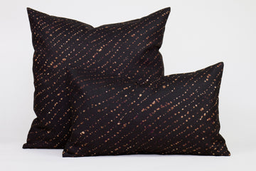 Two 100% linen staccato decolorato shibori pillows in onyx black, 20” x 20” and 12” x 20”