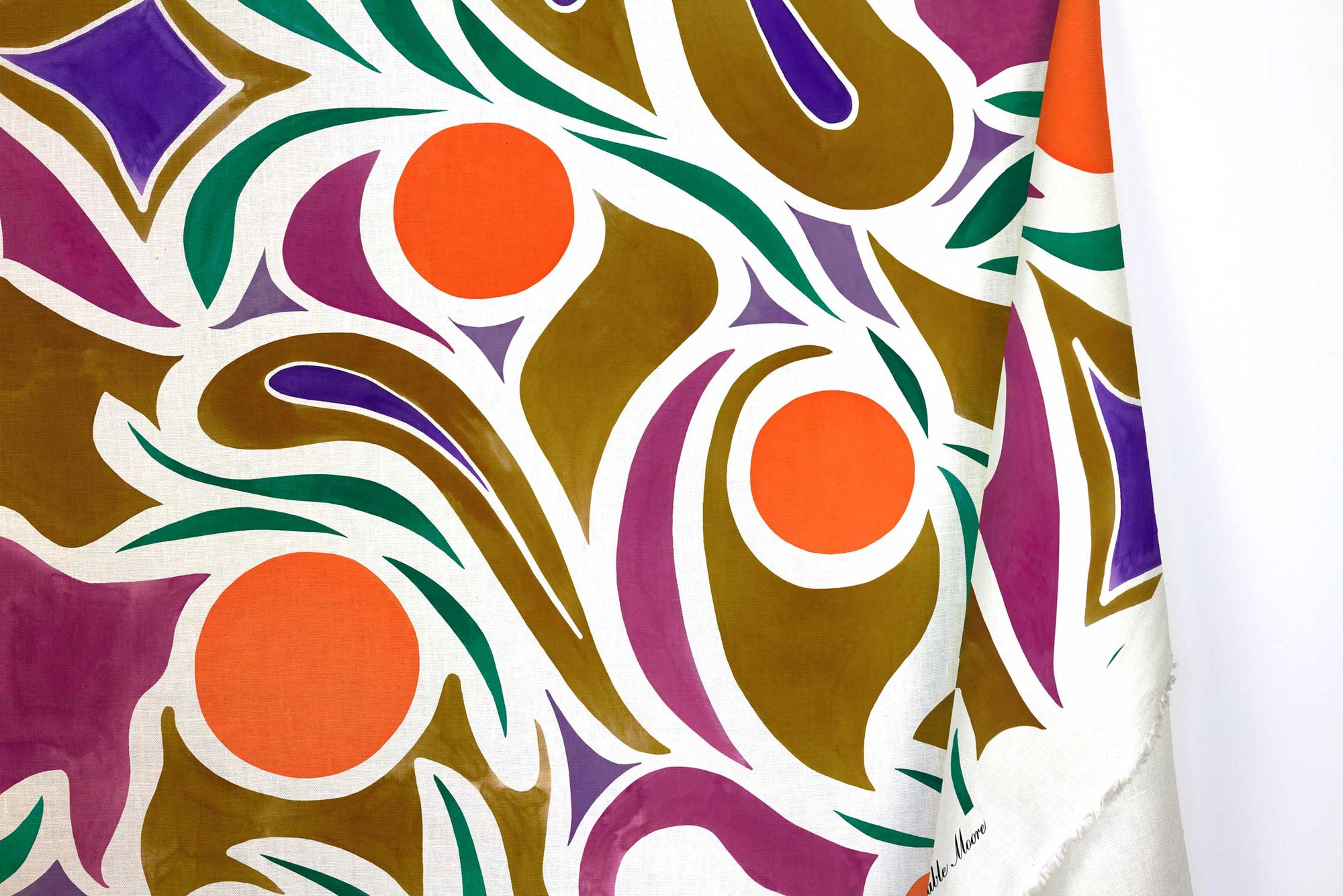 Venable Moore 100% European French linen capri  fabric by the yard with long fold in Orange, Brown, and Purple