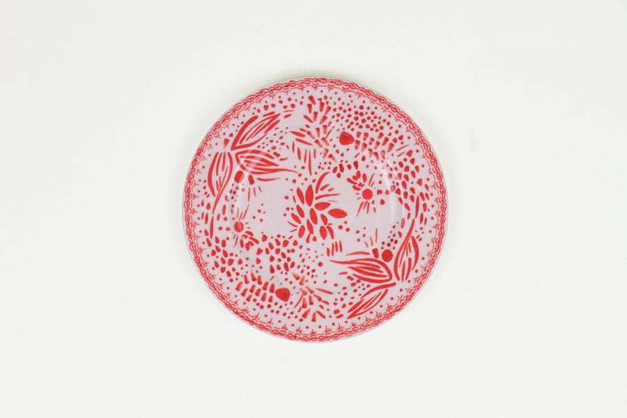 Pale Pink Orchid ‘mosaic garden’ fine china porcelain salad/dessert plate hand decorated in the usa on white background