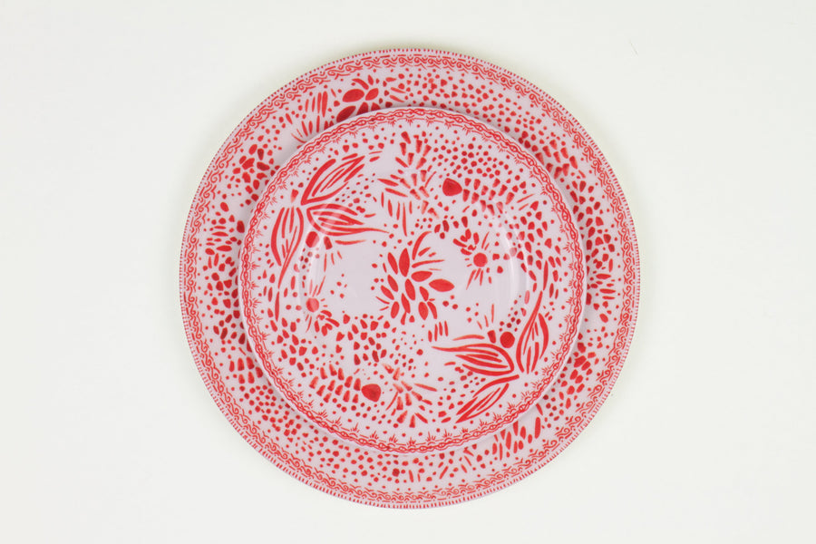 Pale Orchid Pink mosaic stacked dinner and salad plate fine china porcelain hand decorated in the usa on white background