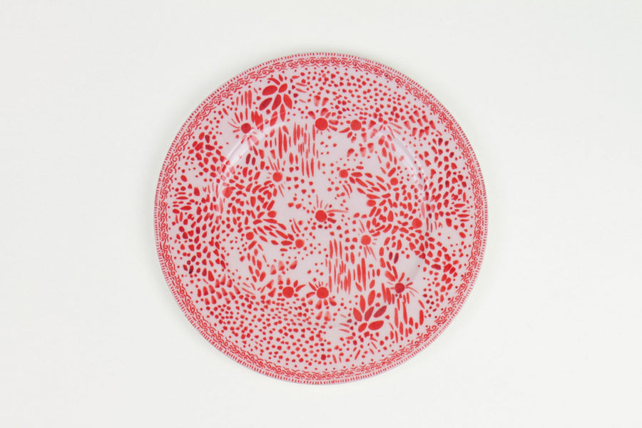 Pale Pink Orchid ‘mosaic garden’ fine china porcelain dinner plate hand decorated in the usa on white background