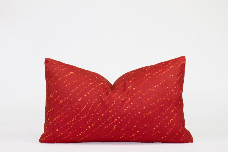 12” x 20” 100% linen reversible staccato decolorato shibori pillow in paprika red