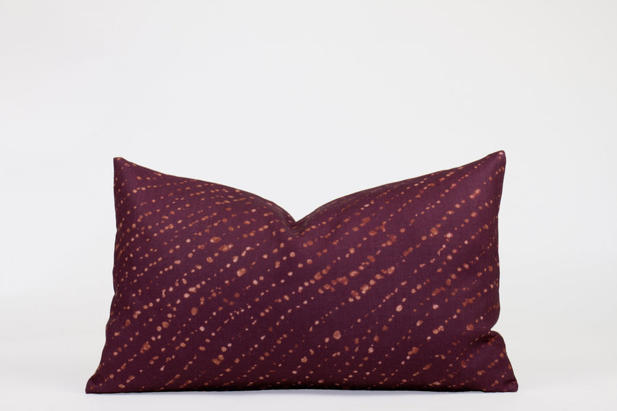 12” x 20” 100% linen reversible staccato decolorato shibori pillow in plum purple