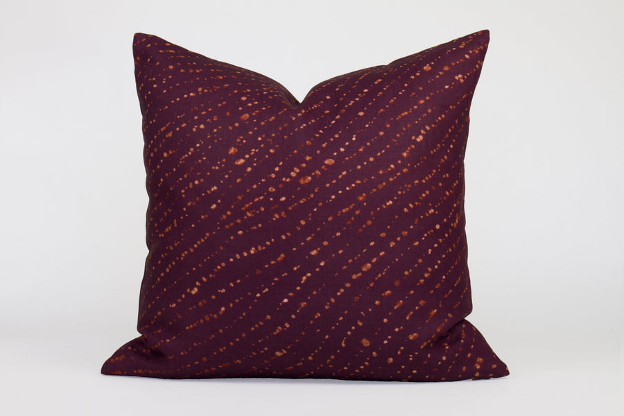 20” x 20” 100% linen reversible staccato decolorato shibori pillow in plum purple