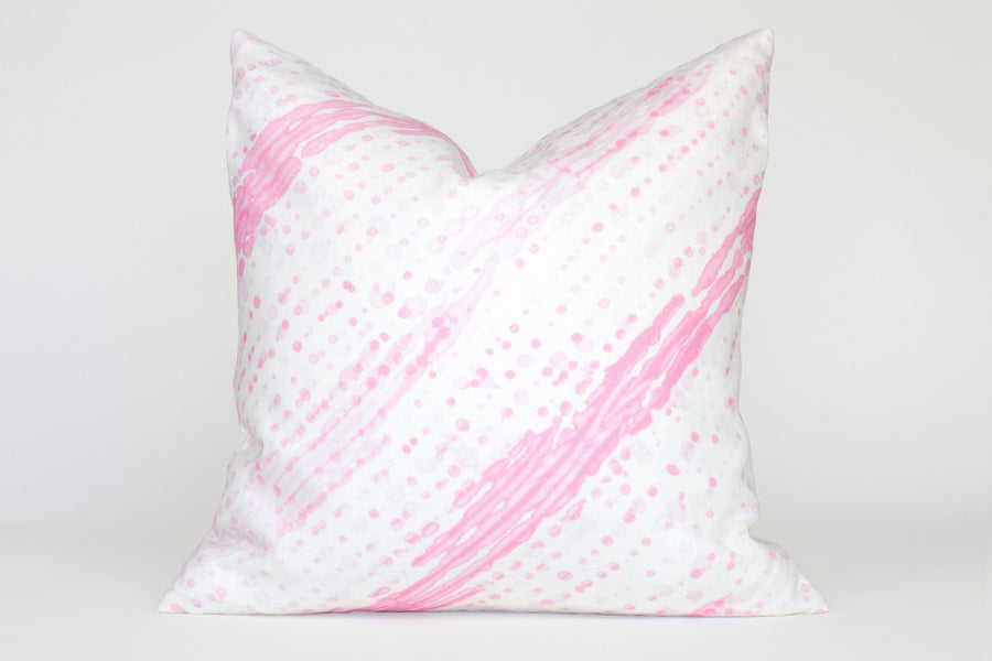 20” x 20” 100% linen reversible glissando shibori pillow in posy pink