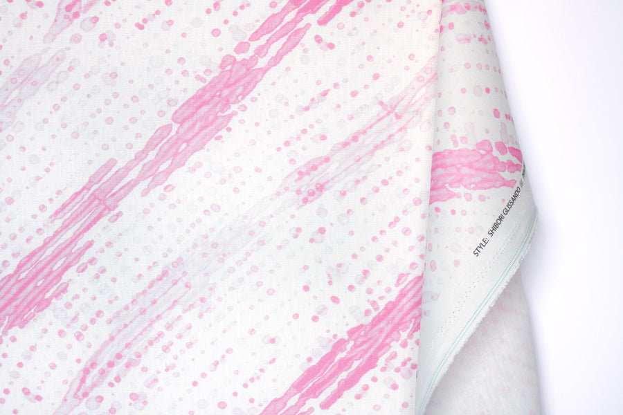 100% linen glissando shibori fabric by the yard with long fold in posy pink