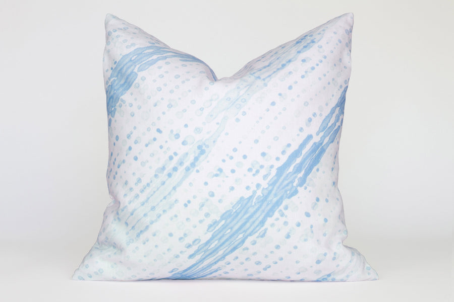 20” x 20” 100% linen reversible glissando shibori pillow in powder blue
