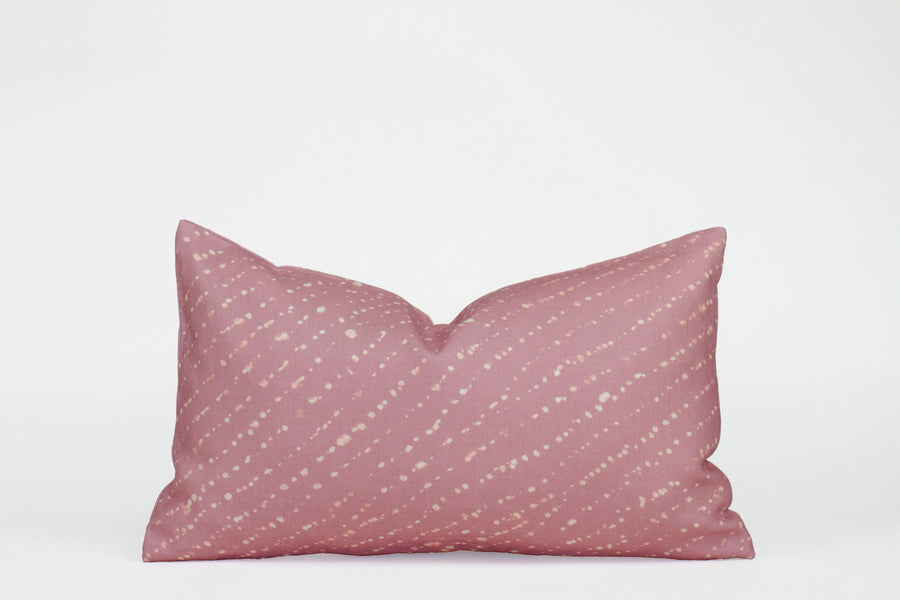 12” x 20” 100% linen reversible staccato decolorato shibori pillow in rose clay pink