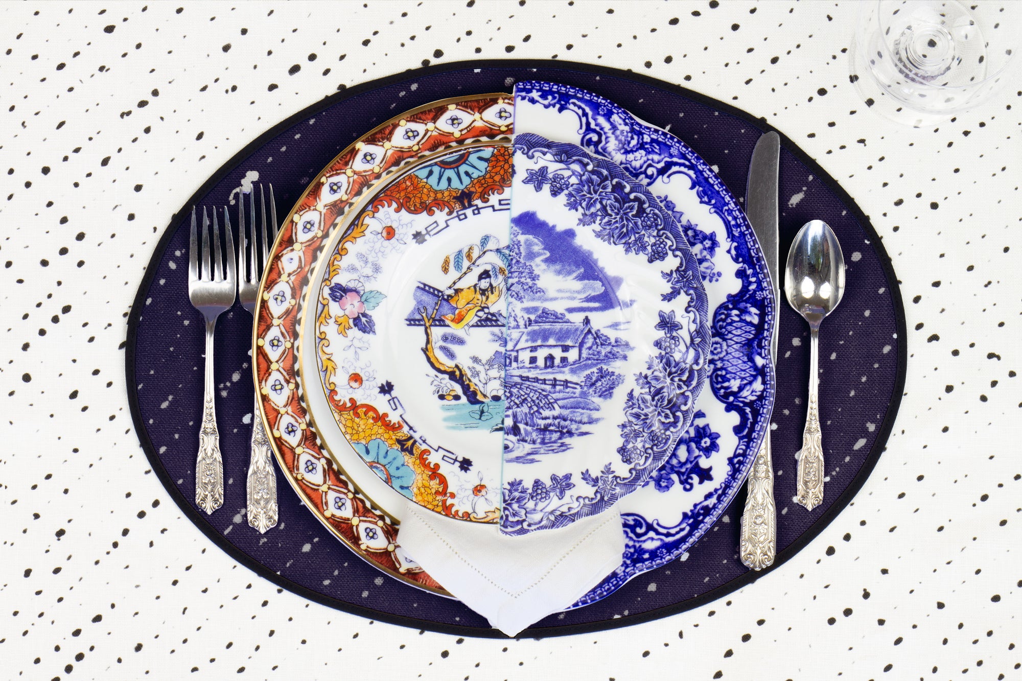 Sapphire 'Staccato Sbiancato' Shibori Linen Placemat