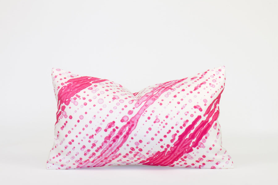 12” x 20” 100% linen reversible glissando shibori pillow in strawberry pink
