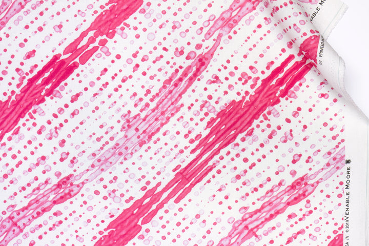 100% linen glissando shibori fabric by the yard in strawberry pink with top fold