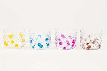 hand-painted bubble glasses set of four in turquoise magenta sun and coffee